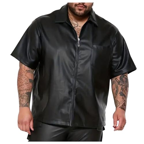 Chemise cuir manches courtes sans repassage pour homme veste d'été droite confortable