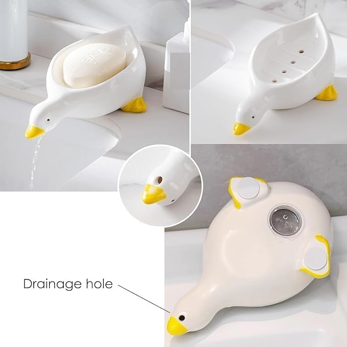 Image of Duck-Shape Self Draining Soap Dish Holder, Easy Clean Soap Dish for Shower with Suction Cup Creative soap Box, for Bathroom, Kitchen, Bathtub, Wash basins (2, Duck Shape Soap Dish)