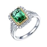 Lanmi Beautiful Natural Green Emerald Ring Solid 14K White Yellow Gold Engagement Wedding Diamonds R