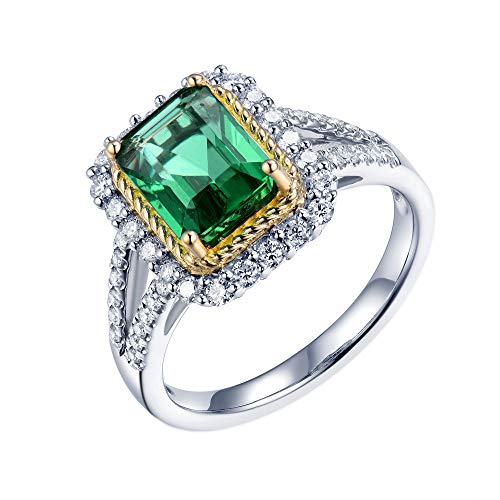 Lanmi Beautiful Natural Green Emerald Ring Solid 14K White Yellow Gold Engagement Wedding Diamonds Rings For Women Promotion #TOP13