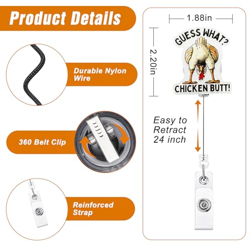 Funny Chicken Nurse Badge Reel, RN Badge Buddy, Cute ID Work Badge Holder with Retractable Alligator Clip, for LPN CNA MA Nurse Doctor Nursing Student Teacher, and Medical Workers — view 2