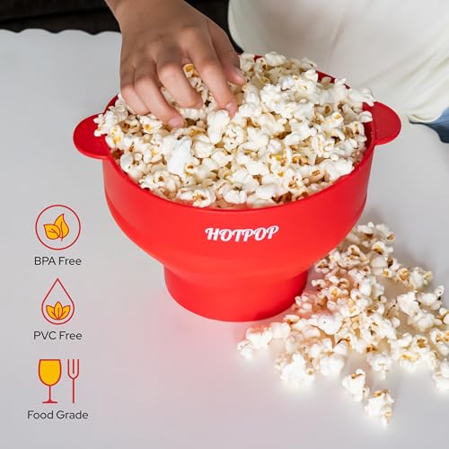 The Orginal HotPop Silicone Popcorn Maker - Microwave Popcorn Popper with Handles - Collapsible Bowl, Heat-Resistant, Easy to Clean, Ideal for Family Movie Nights, 15-Cup Capacity - Red - Thumbnail 6