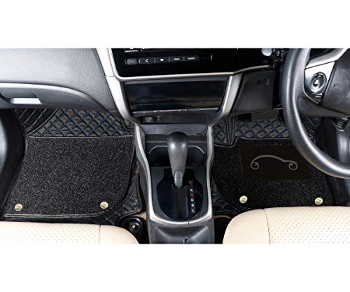 Image of Autofurnish Luxury 7D Car Mat Full Set for Hyundai Creta 2015-19 || Luxury Leather Dual-Stitch Full Set 7D Car Floor Mat || 100% Waterproof || Color : Black Blue