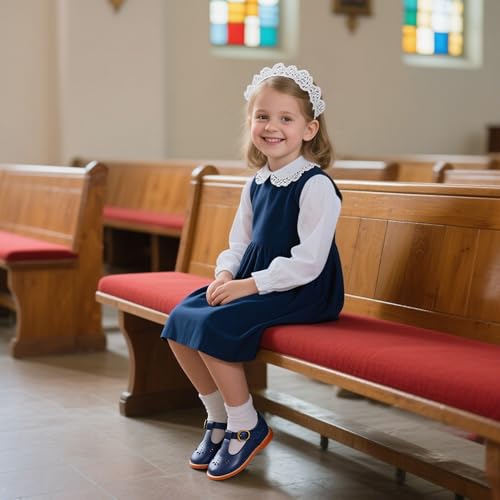Image of GINFIVE Toddler Girls Dress Shoes Little Kids Flats School Mary Janes Shoes