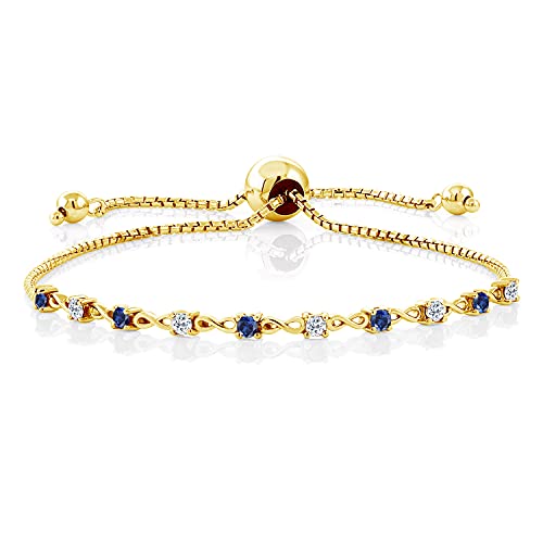 Gem Stone King 18K Yellow Gold Plated Silver Gemstone Birthstone and White Topaz Infinity Tennis Bracelet For Women | Round 2.5MM | Adjustable Bolo Bracelet Up to 9 Inch | Easy-On Easy-Off