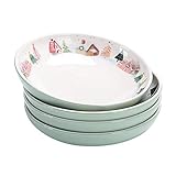 Bico Nordic Village Ceramic 35oz Dinner Bowls, Set of 4, for Pasta, Salad, Cereal, Soup & Microwave...