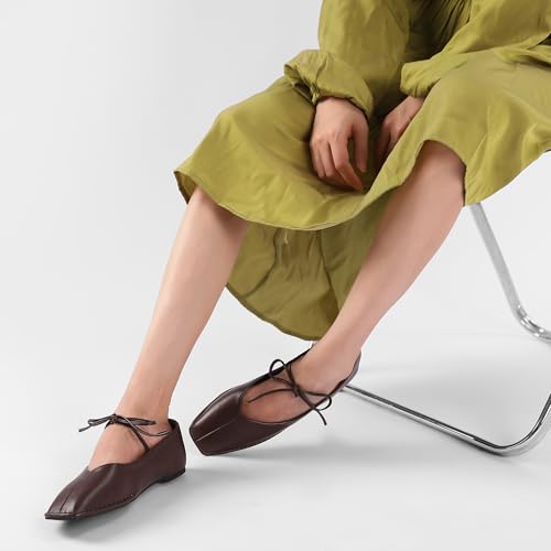 Lace Up Square Toe Ballet Flats for Women Cute Bow Slip On Mary Jane Flats Casual Ballerina Shoes2