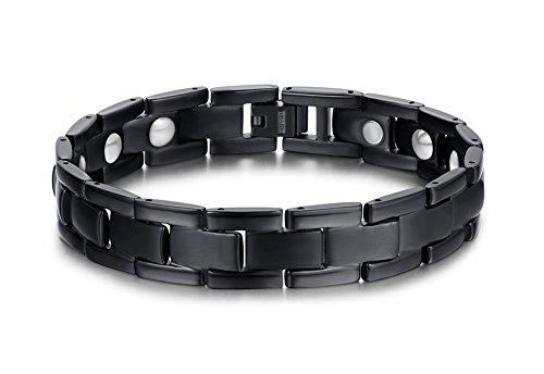 Mens Pure Titanium Magnetic Bracelet Link Stylish Black Tone Magnet Bracelets for Men,8.6 Inch Adjustable with Free Resize Tool