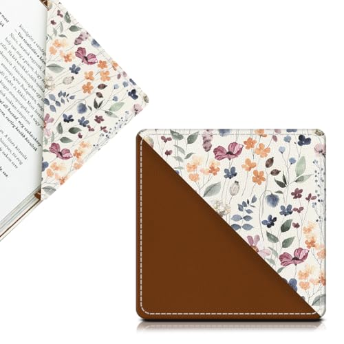 AFYEWKC Cute Leather Bookmarks Fun Triangle Making Corner Bookmark Book Accessories for Reading Book Lovers Unbreakable Page Markers for Women Men Watercolor Boho Flowers