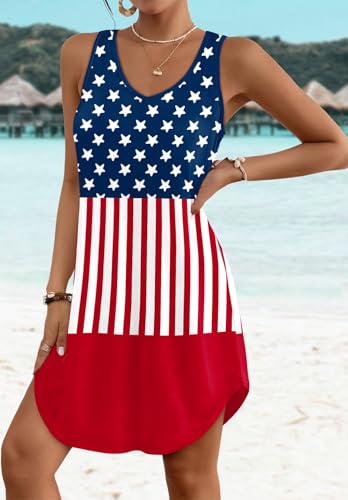 Image of Aokosor Womens Summer Dresses 2026 Loose V Neck Sleeveless Dress Sundresses Swimsuit Coverup Vacation Outfits