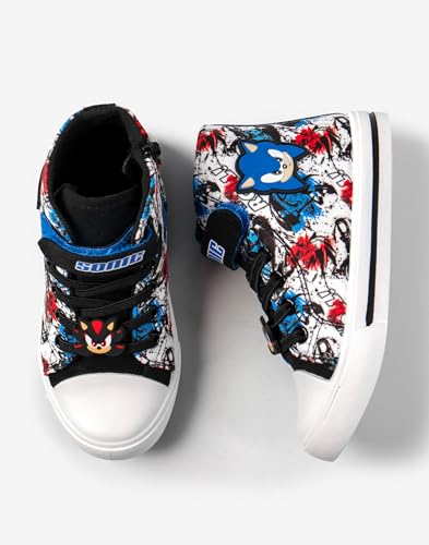 Sonic The Hedgehog Boys High-Top Trainers with Hook and Loop Strap | Shadow The Hedgehog Kids Black Blue Red Grafik Footwear4