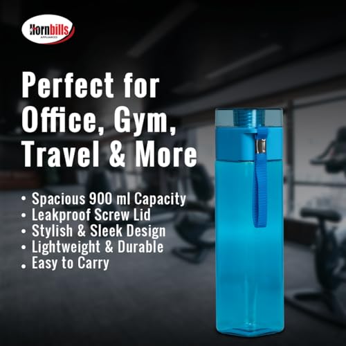 Image of HORNBILLS Aqua Fridge Water Bottle-900ml Each|Durable,Food Grade,Freezer Safe, Unbreakable|Ideal for Office,Gym,School,Travel Hiking Camping & Outdoor|Leak Proof & BPA Free| Everyday Hydration | Blue