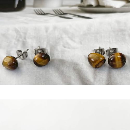 Tiger Eye Earrings, Stainless Steel Brown Earrings for Women and Men2