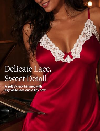 Image of Girece Sexy Night Gowns for Woman Silk Nightgown Lace Trim Sleep Dress Babydoll Lingerie Satin Nighty Negligee