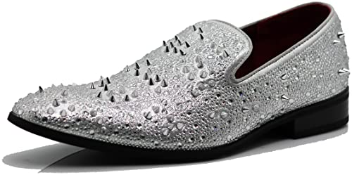 Image of Enzo Romeo Men Fashion Rhinestones Studs Tuxedo Slip On Loafer Dress Shoes WBG