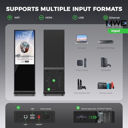Image of 65 Inch 4K Digital Signage Display,Indoor Floor Standing TouchScreen Advertising Display Kiosk Android System,Commercial LCD Totem Support HDMI-in,Free Customization Stickers and CMS System(Black)