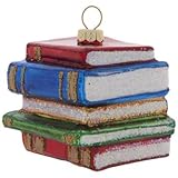 Robert Stanley Stacked Books Glass Christmas Tree Ornament