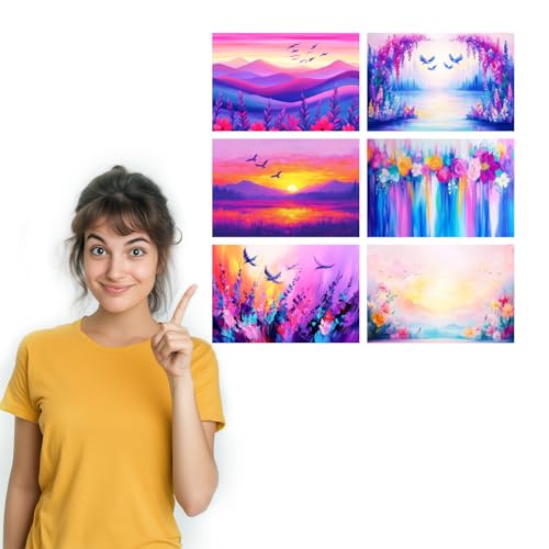 Image of SiddArtify Floral Landscape Wall Art Prints Set - Colorful Nature Poster Decor for Living Room Bedroom Office - 8x12 Sticker Pack of 6