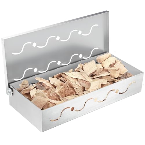 Pariplus Smoker Box for Gas Grilling - Sturdy Stainless Steel Smoke Box for Gas Grill with Convenient Hinged Lid, Wood Chip Smoker Box for Gas Grill and Charcoal Grill, Add Smoked BBQ Flavor