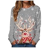 Générique Damen-Sweatshirt, ohne Kapuze, Fleecepullover, Winter, warm, Lounge, langlebiges Material, elegant, auch im Sport, Weihnachts-Sweatshirt, aus Bio-Baumwolle, für Kinoausflug, Grau, 36
