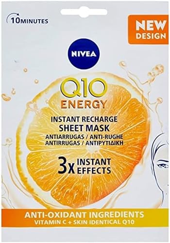 NIVEA Maschera Viso Antirughe Visage Q10 Plus, Maschera viso idratante in tessuto con 2 antiossidanti Q10 e Vitamina C, Face mask anti-age per una pelle dall'aspetto più giovane e luminoso