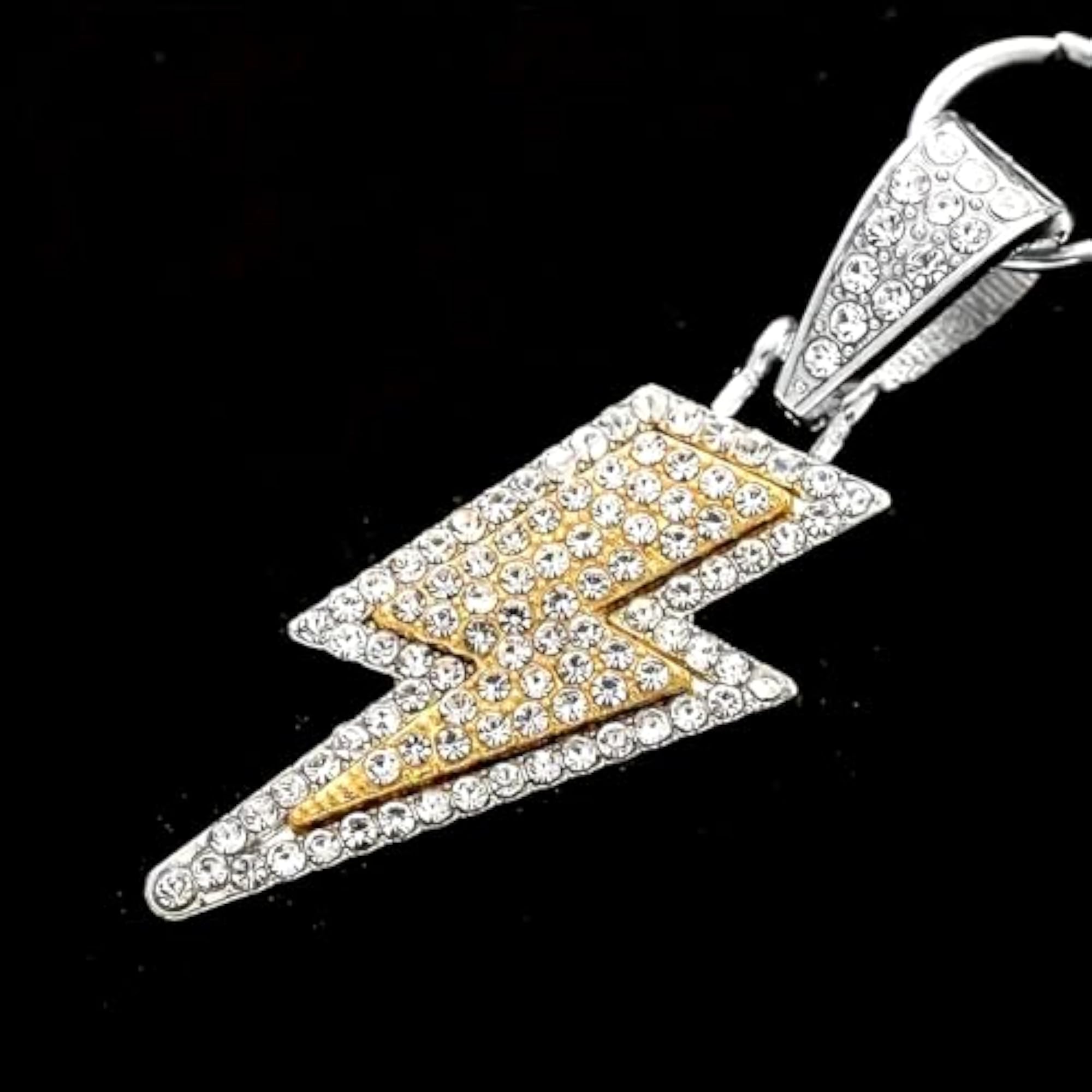 Iced Out Spark Flash Pendant Silver Chain for Men