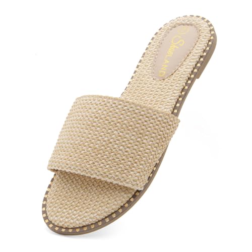 Image of Shoe Land Flat Sandals for Women - Slip-On Slides with Cushioned Footbed | Comfortable Dressy & Casual Open Toe Summer Sandals for Beach, Travel & Everyday Wear