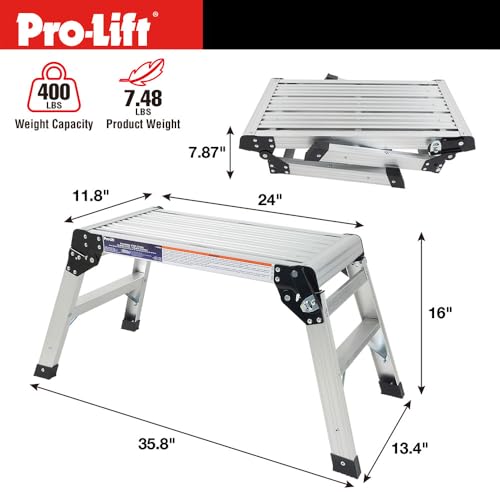 Pro-Lift Plataforma de trabalho degrau de alumínio – Escada de 90 x 39 x 40 cm, banco de trabalho po