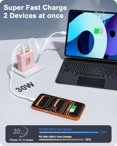 Image of 2-Pack 65W USB C Charger Block, 6-Port Fast Wall Charging Block [3 PD USB-C & 3 QC USB-A] for iPhone 17 16 15 Pro Max, iPad Pro, Galaxy S26 S25, Pixel 10 9, iWatch,Google & More