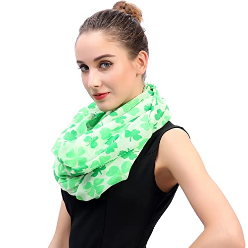 Lina & Lily Four Leaf Clover Shamrock Print Infinity Scarf for Women St Patricks Day2