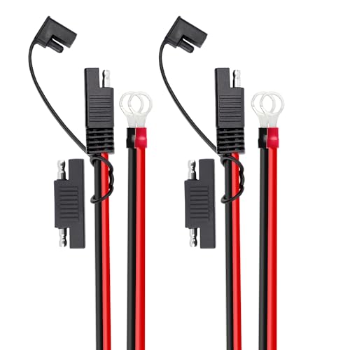 Image of TMH Cable Connector 18 AWG - 1 FT for Battery Chargers and Maintainers with Quick-Connect 2 Pin SAE Connector to O-Ring Terminal 12V/24V for Motorcycle, Cars, Tractor 7.5A (2 Packs)