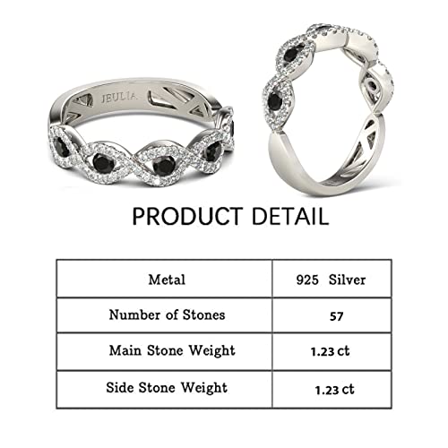 Jeulia Engraved Wedding Stackable Rings: Sterling Silver Band Half Eternity Sapphire Blue Engagement White Diamond Cubic Zirconia CZ Anniversary Promise Rings with Jewelry Box2