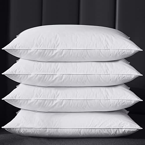 Alanzimo Luxury Hotel Collection Goose Feather Pillows For Sleeping Bed Pillows,100% Natural Cotton Cover Feather Proof,Bed Pillow Standard Size Set Of 4 For Side Stomach Sleepers 20X28 #TOP8