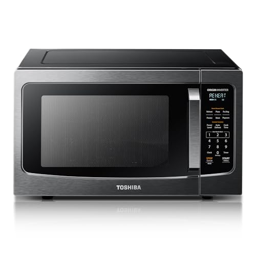TOSHIBA ML-EM45PIT(BS) Countertop Microwave Oven with Inverter Technology, Kitchen Essentials, Smart Sensor, Auto Defrost, 1.6 Cu.ft, 13.6" Removable Turntable, 33lb.&1250W, Black Stainless 