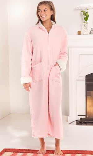 Image of Alexander Del Rossa Long Zip Up Robes, Plush Zipper Robes for Plus Size, Housecoats Zipper Front