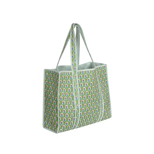 Image of Cotton Tiger Block Print Tote Bag, Indian Handmade Shopping Shoulder Bag, Unisex Market Daily Use