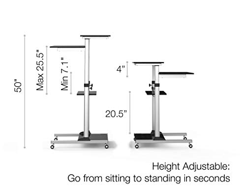 Techorbits OF-WS-T01 Rolling Desk For Laptop - Standing Or Sitting Mobile Computer Cart With Wheels, Adjustable Height & 27.5-Inch Surface thumb #1