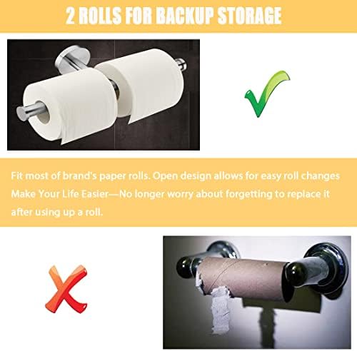 Toilet Roll Holder Wall Mounted Double Toilet Paper Holders Uvish Loo Roll Tissue Hanger Dispenser Screws Mounting for Bathroom, WC, Waterproof, Non-slip Design, Stainless Steel Brushed