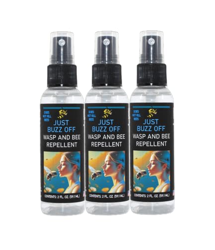JUST BUZZ OFF Wasp & Bee Repellent 2 Oz. Pack of 3 100% Organic Deet Free Eco Friendly. Designed to Protect Humans and Insects. - Small