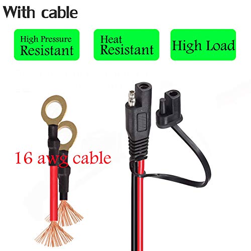 YETOR Ring Terminal Harness,with 10A Protection Fuse for Safety, 2-Pin Quick Disconnect Plug,SAE Battery Extension Cable with 3.28FT 16AWG for Motorcycle Cars. (100CM) - Thumbnail 2