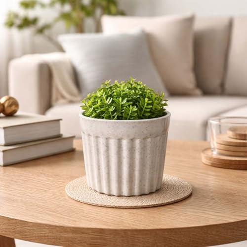 Image of Go Hooked Plastic Flower Pot for Indoor Plants (4 Inch, Pack of 10) | Decorative Ribbed Planter for Home, Office, Desk & Tabletop | Marble Finish Modern Indoor Plant Pot for Succulents & Small Plants