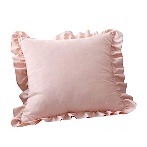 クッションカバー 北欧 抱き枕カバー フリル付き ソファ背当て 座布団カバー 部屋/車/椅子 インテリア 飾り 結婚式 (ピンク, 45×45cm)