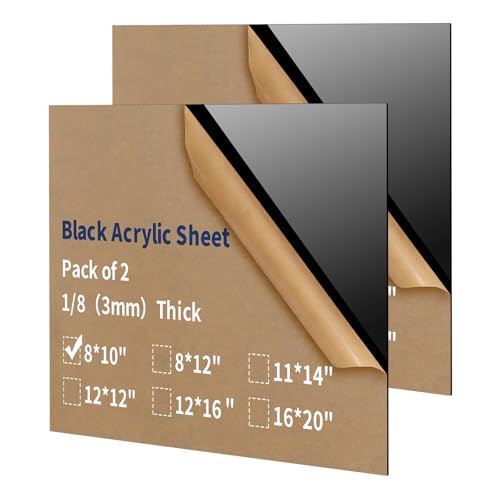 Gdhwxcl 1/8 Thick 8 x 10 inch Acrylic Sheets - 2 Pack Plexiglass Sheets for Creative DIY Projects Laser Cutting Engraving UV Printed Signs Crafts Badges - Black