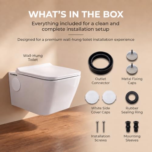 Image of NoveraGlobal Regal Ceramic Wall Hung Western Toilet | Rimless Washdown Flushing | 15-Year Warranty | P-Trap Compatible, 100k Tested Soft Close Seat Cover, 300 KG Load Tested, Anti-Bacterial Commode