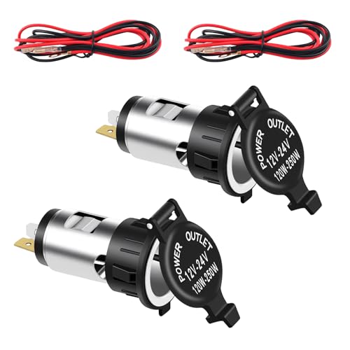 2PCS Car Cigarette Lighter Replacement,12-24V DC Car Power Outlet with Wiring Harness & Waterproof Cover,Universal Female Cars Cigarette Lighter Socket for Dash Cams/GPS