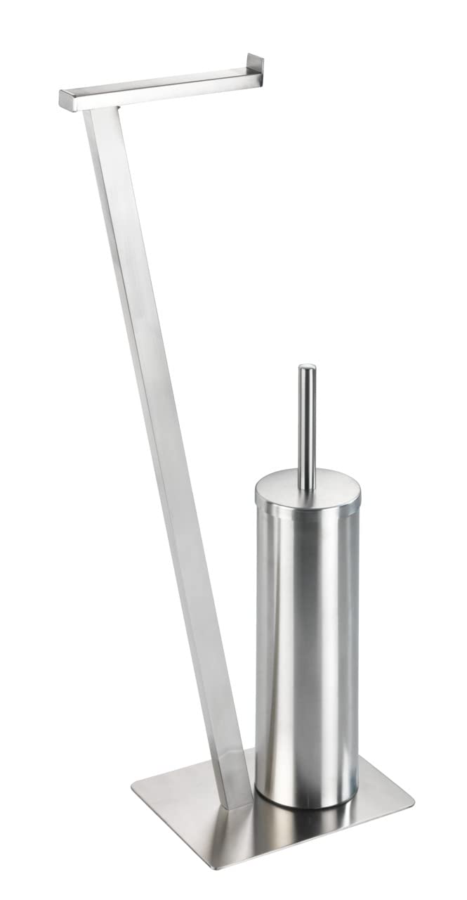 WENKO Piantana set WC Lirio , stender per carta igienica e scopino WC, portarotolo WC, piantana portarotolo incl. scopino, acciaio inox resistente contro la ruggine, 15 x 68,5 x 30 cm, opacizzato