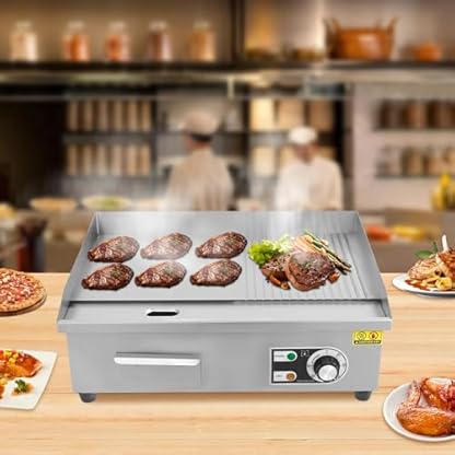 3000W Kommerzieller Elektrogrill aus Edelstahl und Eisen mit Ölabweiser, 50-300°C Einstellbare Temperatur Elektro Grillplatte Restaurantgrill, Elektrische Tischgrill mit Ölauffangbehälter – Bild 7