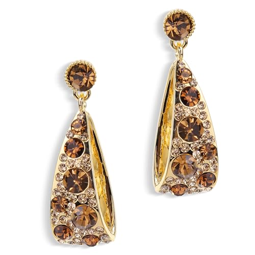 JeanBeau Gold Chunky Geometric Hoop Dangle Drop Earrings for Women, Large Statement Brown Rhinestone Circle Round Earing Dangling Prom Wedding Fashion Jewelry Gift.