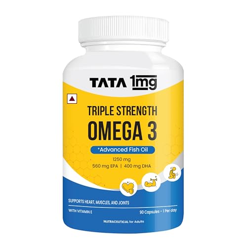 Image of TATA 1MG Triple Strength Omega 3 Fish Oil Supplement - 1250 Mg (60 Capsules) | 560 Mg EPA & 400 Mg DHA | For Faster Muscle Recovery And Improved Stamina | For Men And Women