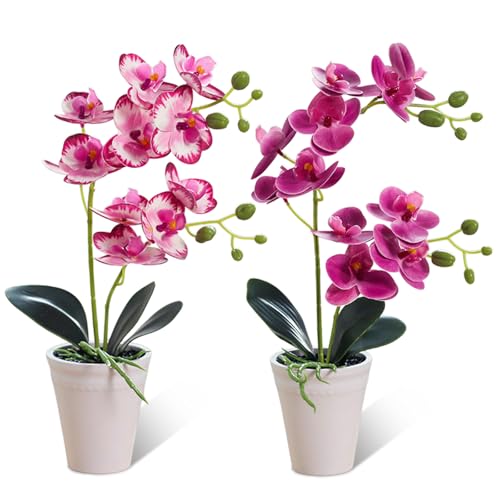 Vaskula 2 Pièces Orchidees Artificielles 40 cm Fleurs Orchidées en Pot Résistant aux Intempéries Fleur Artificielle Deco Plante Artificielle pour Porche...